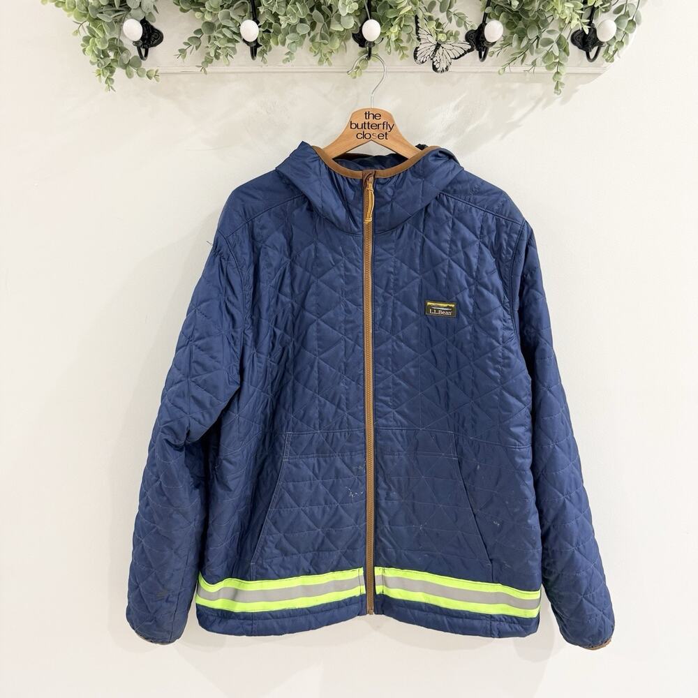 L.L.Bean Men’s Katahdin Insulated Hoodie Jacket Blue Reflective Size XL YY4668